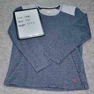 Tommy Bahama Mens Long Sleeve Crew Neck T-Shirt Blue Heathered Large